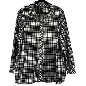 Talbots Button-Down Shirt Women's Plus 3X‎ Black White Plaid Metallic Thread